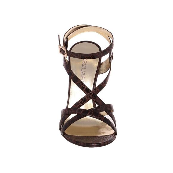 New DSQUARED2 US 8 Women Shoes Brown Croc Embossed Leather High Heel Sandals - Picture 7 of 12